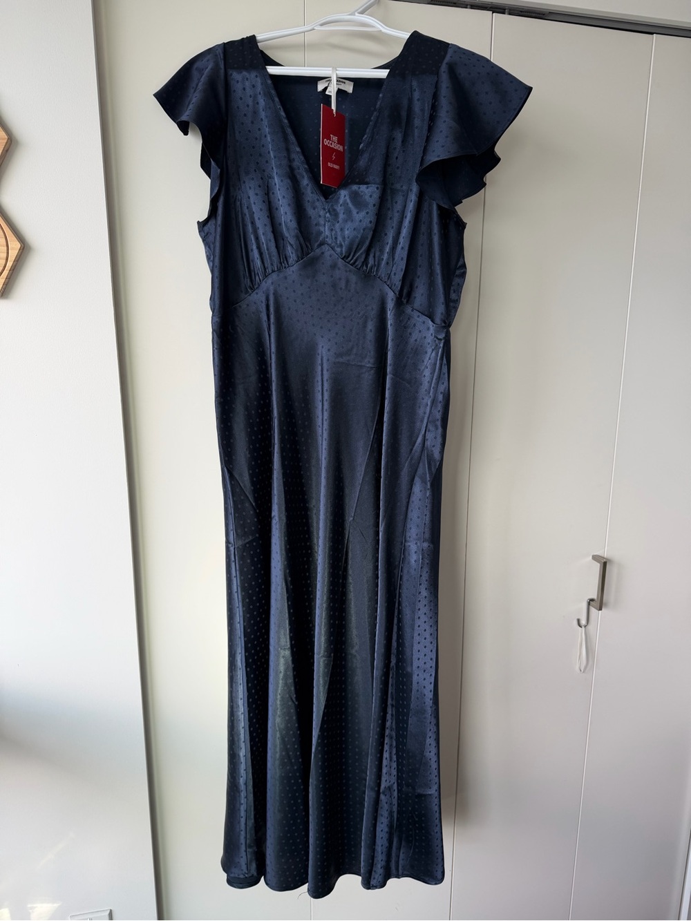Old Navy Navy Satin Maxi Dress with Flutter Sleeves and V‑Neck